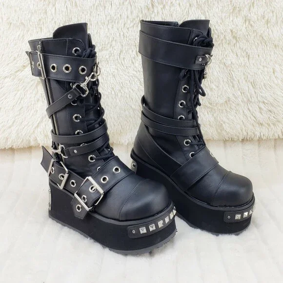 NIB DEMONIA Trashville 250 Multi Strap Goth Punk Rock 3.25 Platform Boot Black